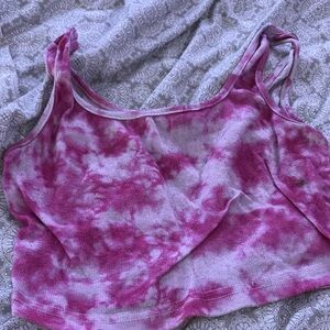 SHEIN Pink and White Asymmetrical Crop Tank Top